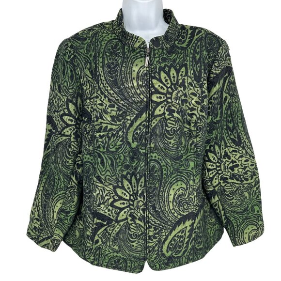 Susan Graver Style Ombre Greens Floral Embroidered Zip Jacket Size 1X - Picture 1 of 10